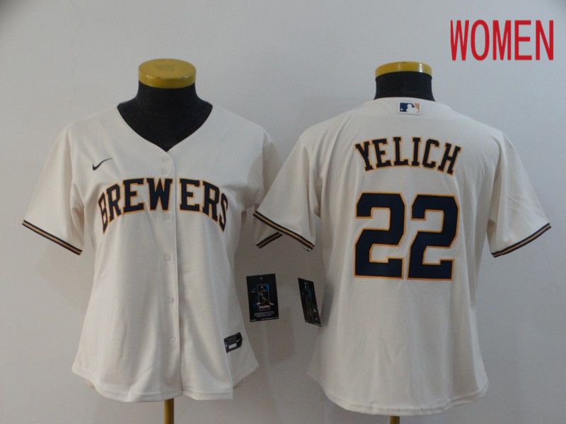 Women Milwaukee Brewers 22 Yelich Cream Nike Game MLB Jerseys